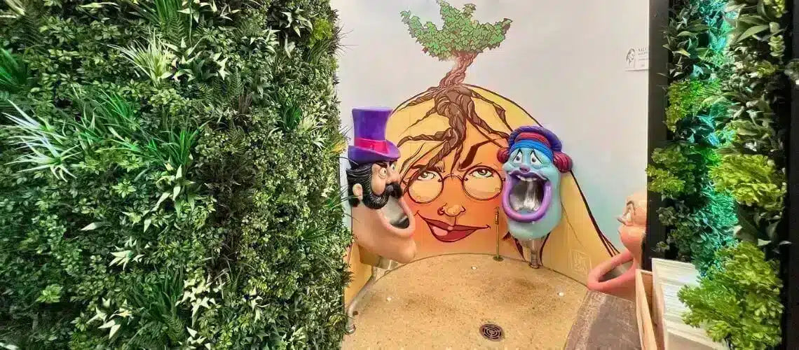 Green walls add natural beauty to an artistic and sculptural space