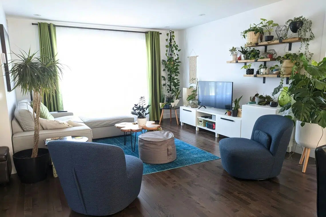 How to Fill Empty Space in Your Living Room With Faux Plants and Pots
