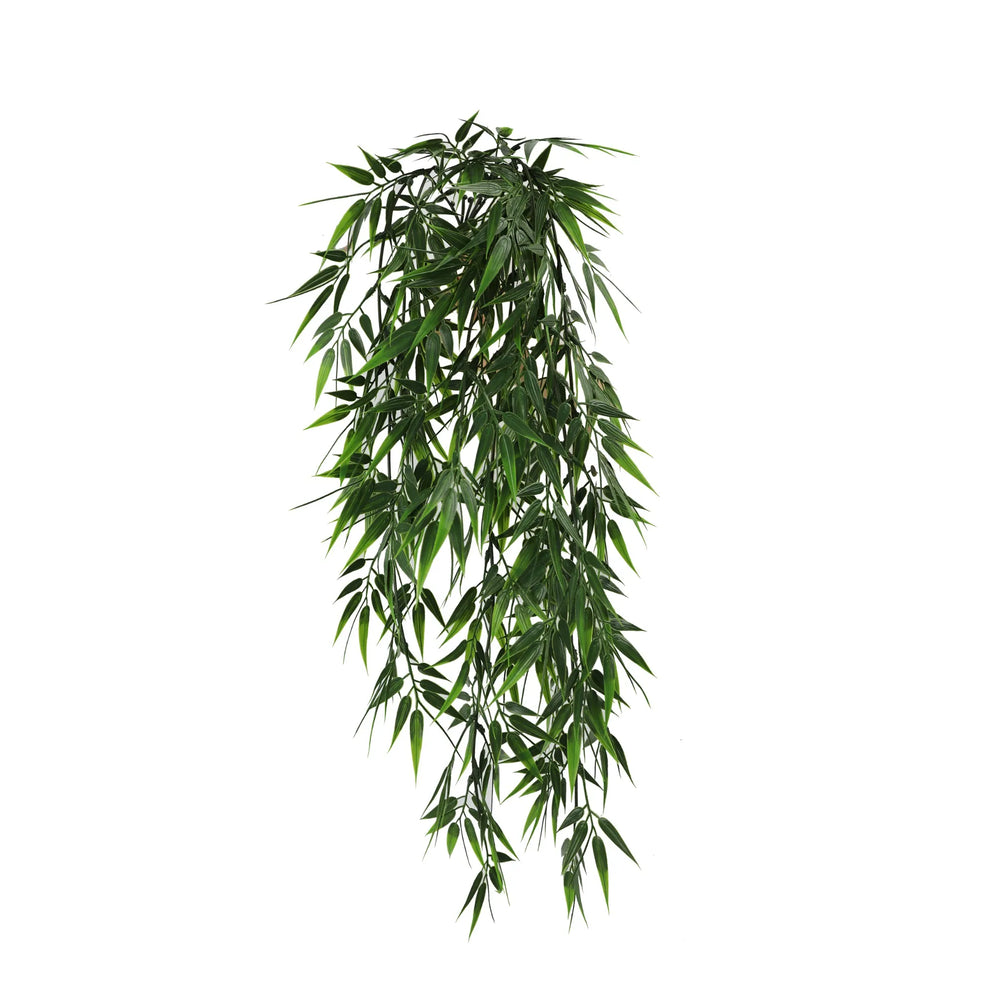 Artificial Hanging Dark Green Bamboo Leaf Garland Bush UV Resistant and Fire Rated 17cm Wide x 76cm Long - Designer Plants