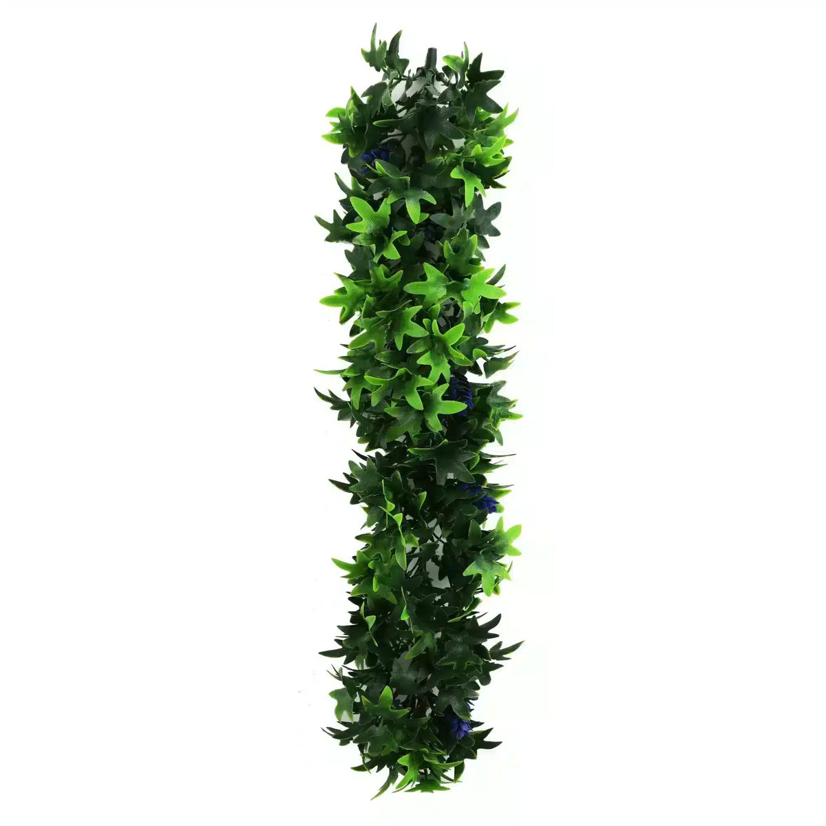 Artificial Extendable Hanging Bright Green Ivy Bush with Purple Flowers 55cm UV Resistant - Designer Plants