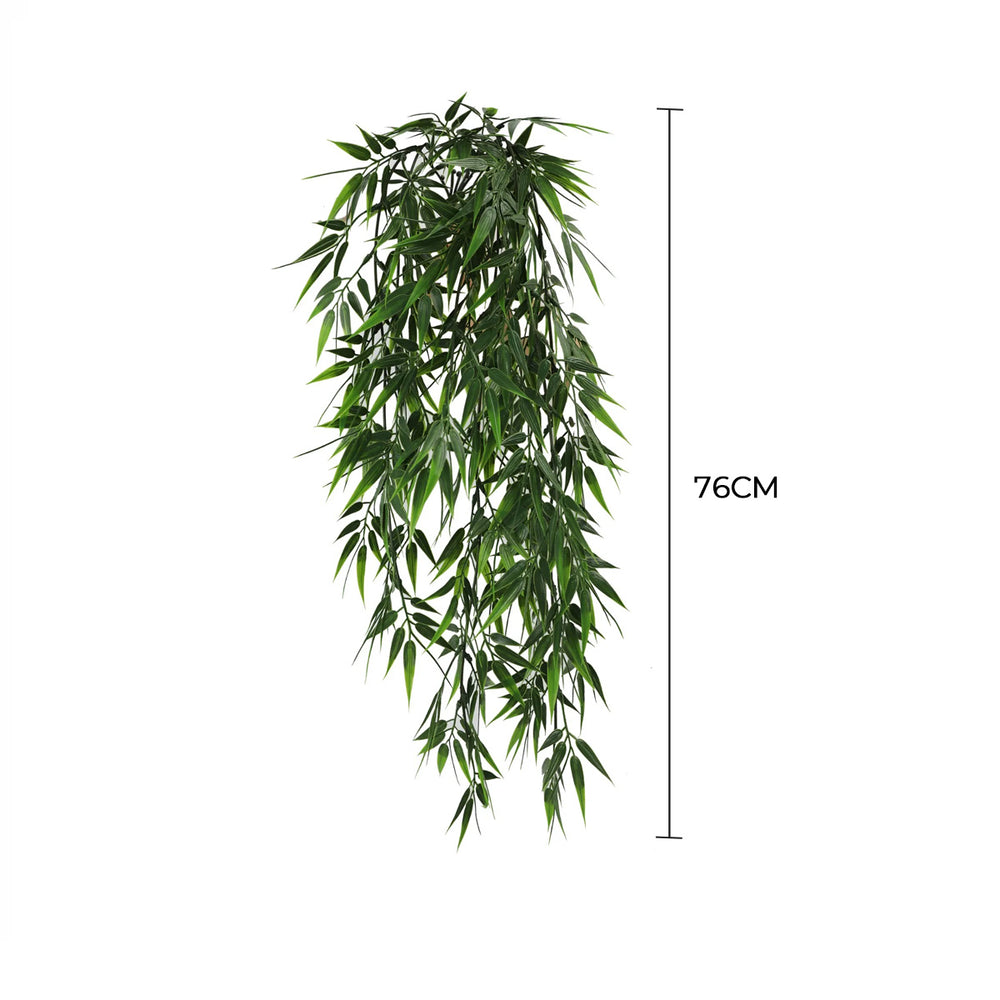Artificial Hanging Dark Green Bamboo Leaf Garland Bush UV Resistant and Fire Rated 17cm Wide x 76cm Long