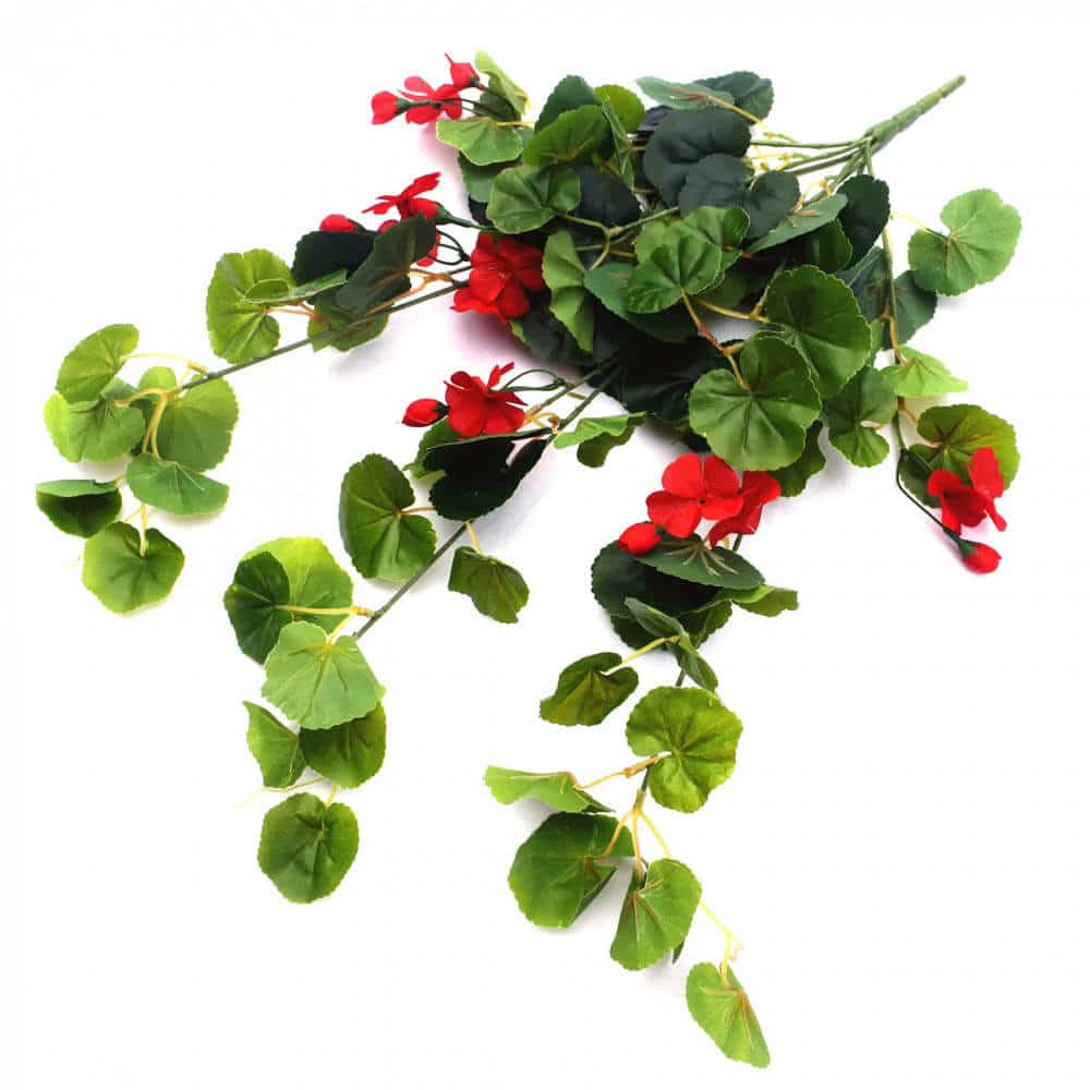 Artificial Geranium Hanging Bush with Red Flowers 60cm - Designer Plants