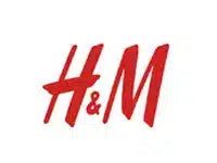 The red H&M logo in a stylized script font on a plain white background.