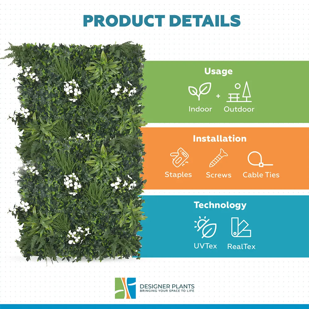 Luxury Snowy White Vertical Garden / Green Wall UV Resistant 100cm x 100cm