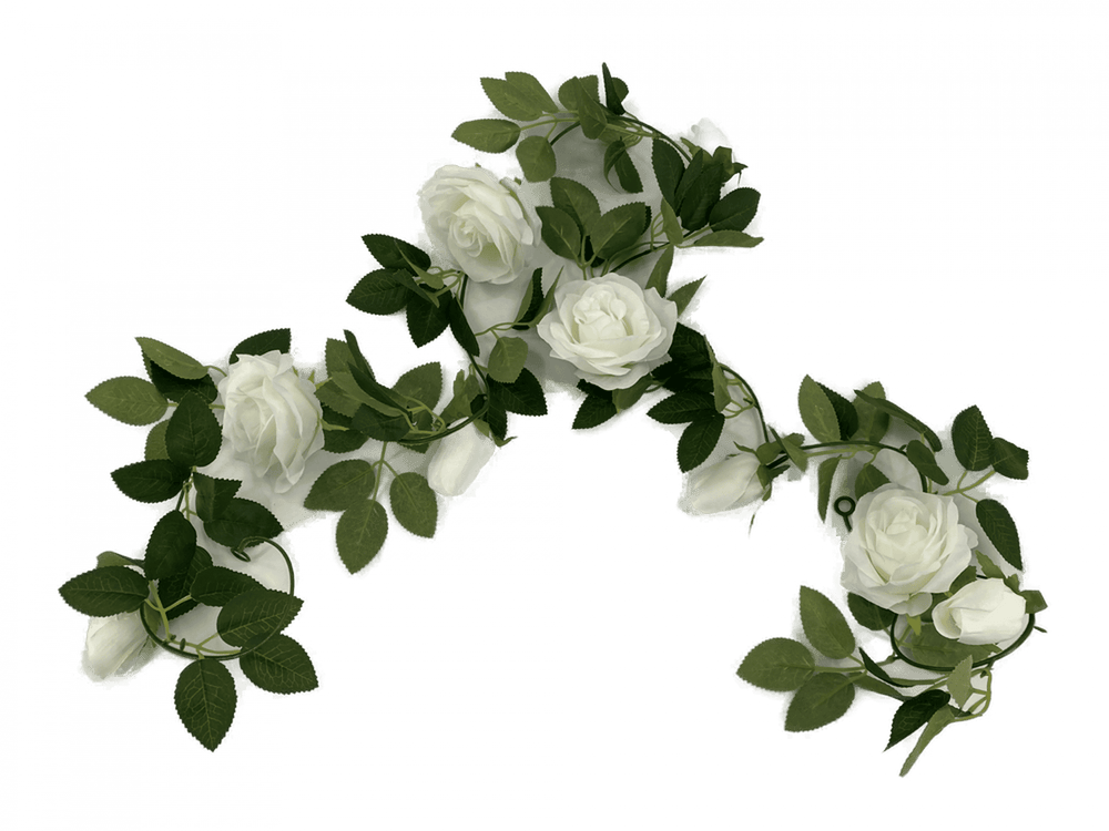 Flowering White Artificial Rose Garland 190cm - Designer Plants