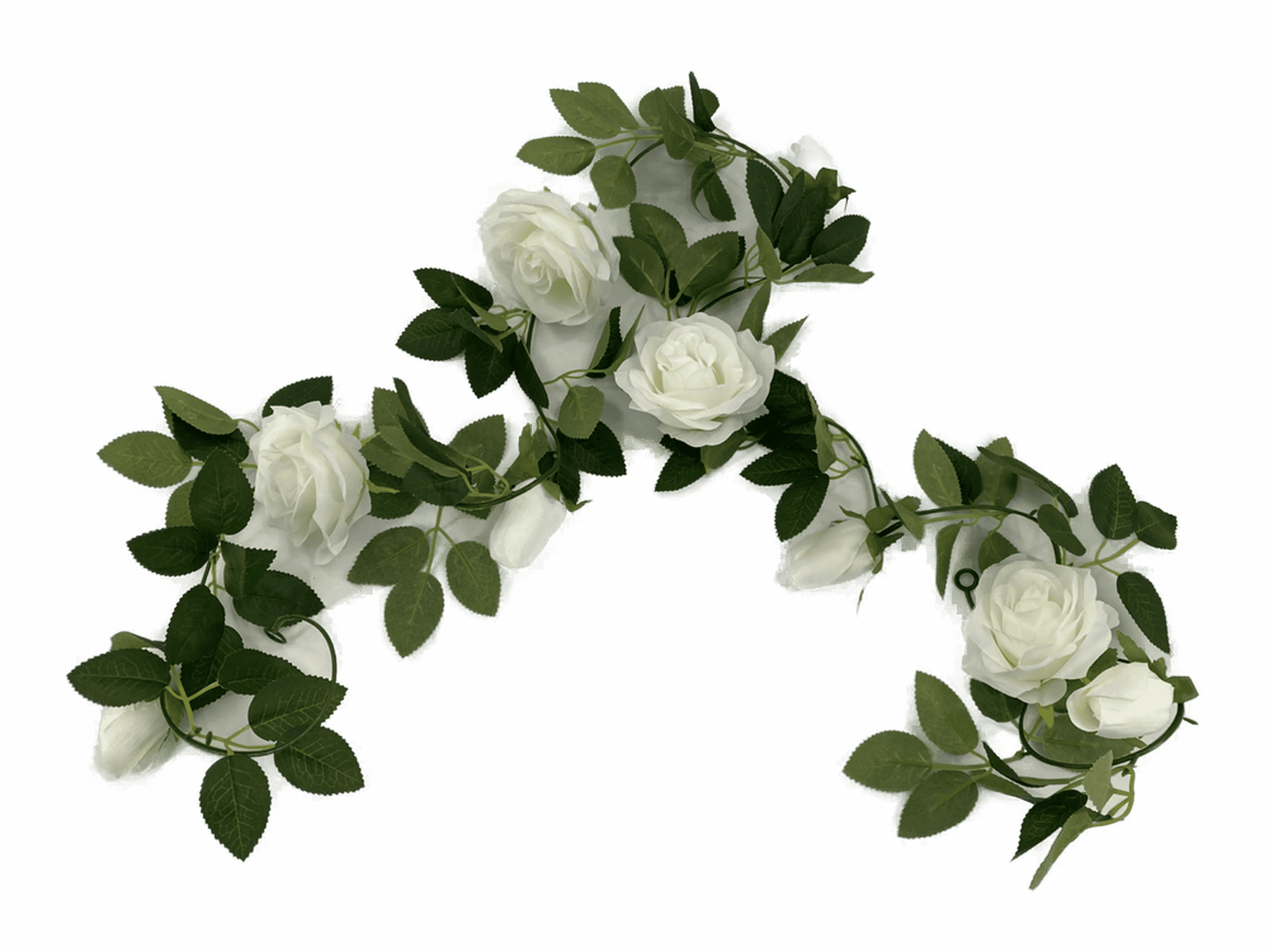 Flowering White Artificial Rose Garland 190cm - Designer Plants