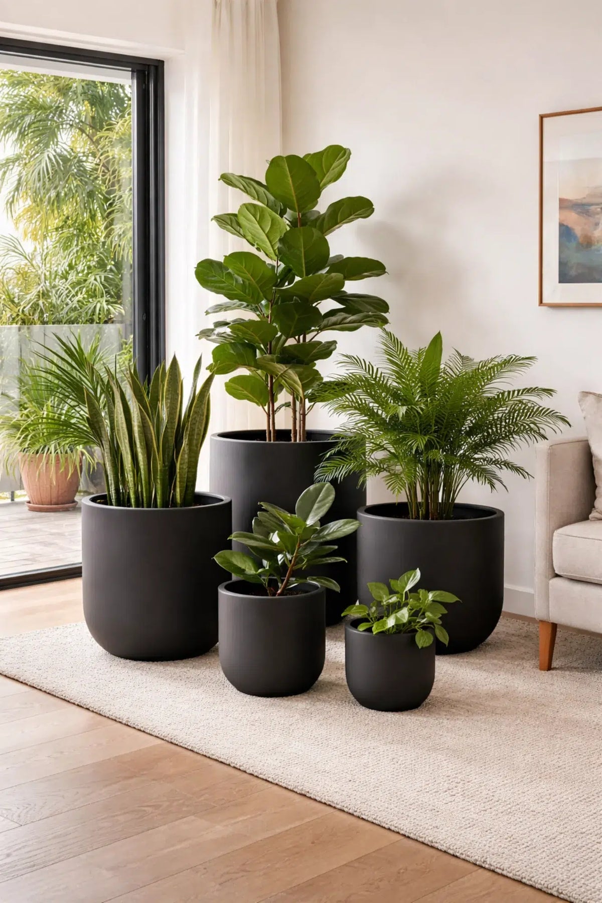 Luxury Egg-Shaped Ovate Planter Set of 5 | Premium Pot Range - Matt Black - Designer Plants