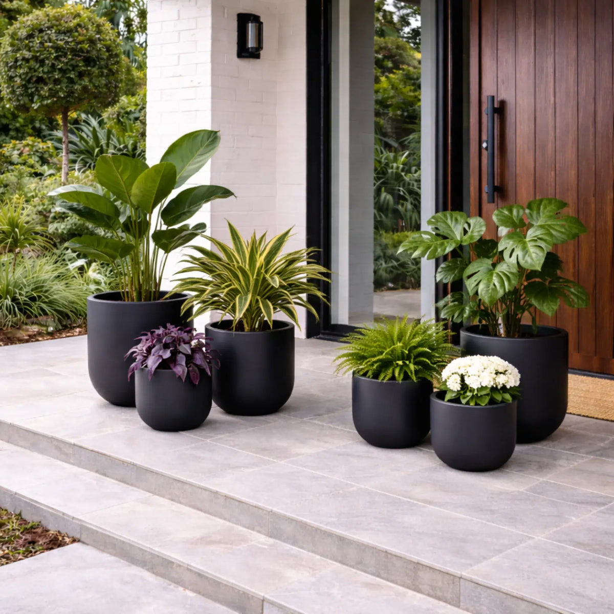 Luxury Egg-Shaped Ovate Planter Set of 5 | Premium Pot Range - Matt Black