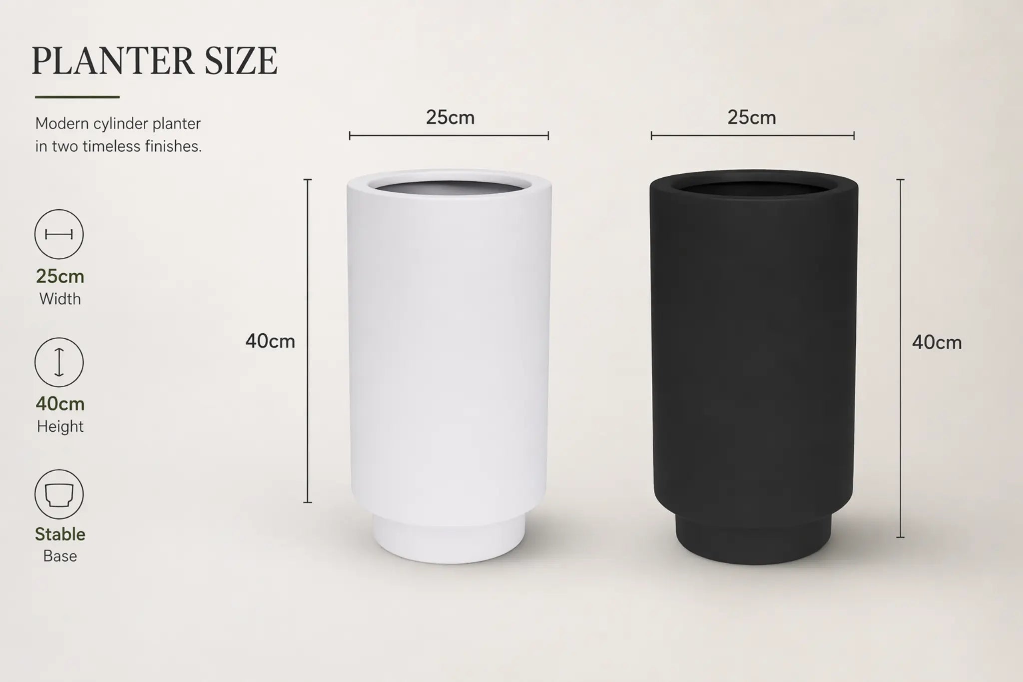 Luxury Cylinder Planter 40cm Matt White Premium Pot Range