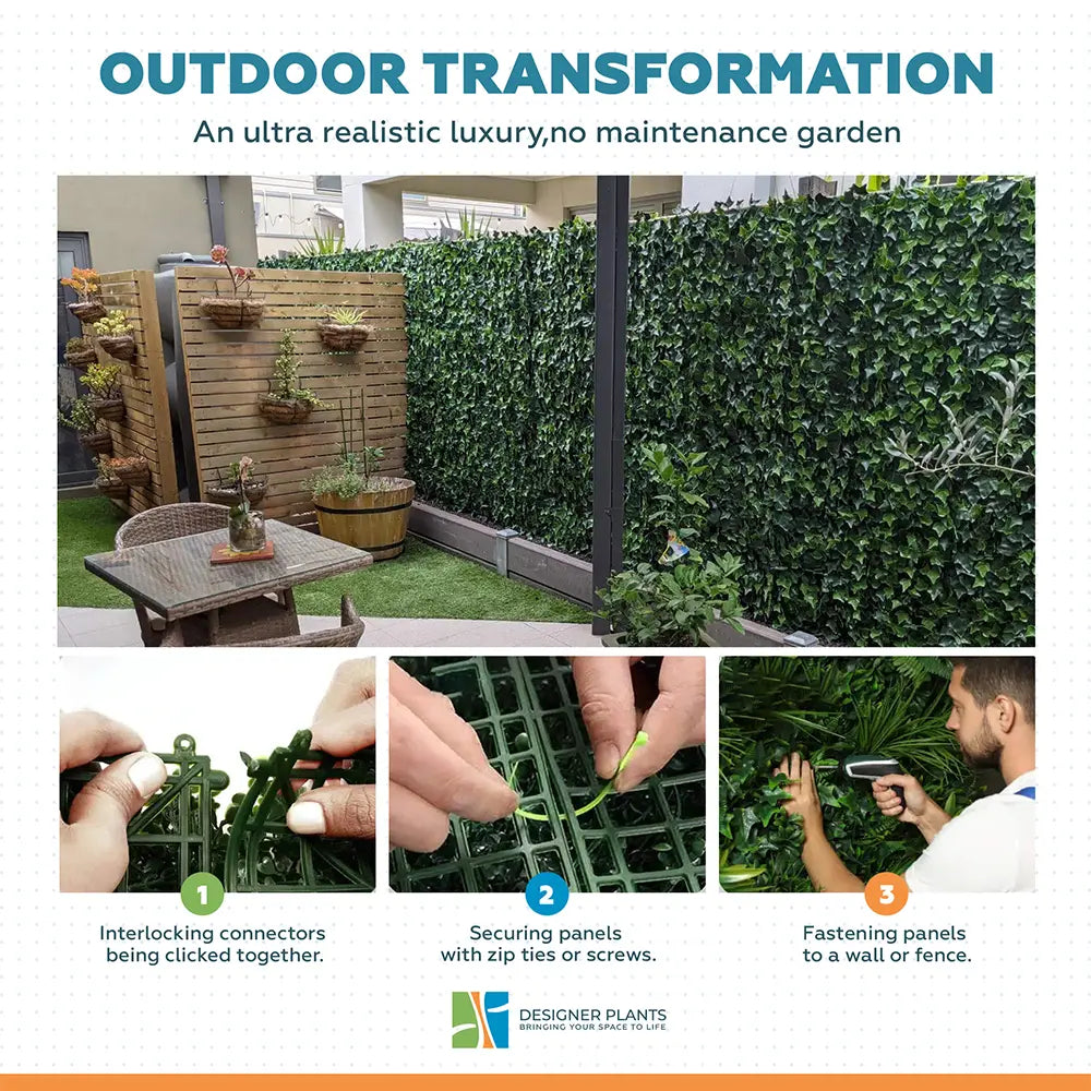 Boston Ivy Leaf Screen Green Wall Panel UV Resistant 1m x 1m