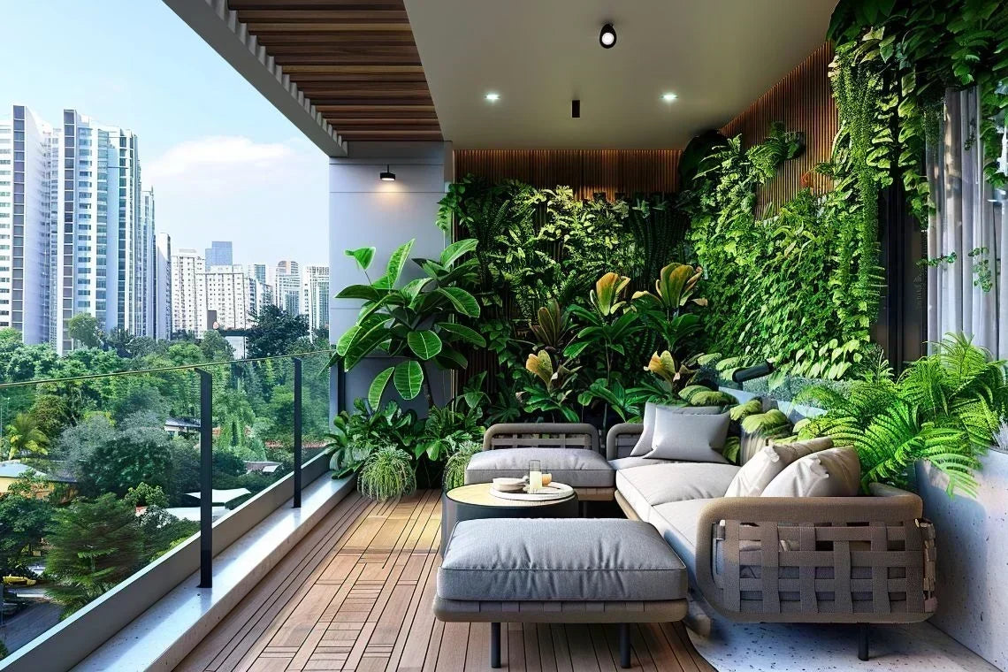 balcony with artificial plants