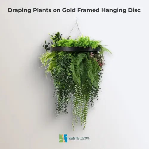 Black Artificial Hanging Plant Disc Chandelier with Lush Draping Foliage — 40cm UV Resistant