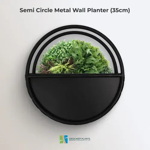 Premium Floating Half Moon / Semi Circle Metal Wall Planter | Onyx Black 35cm