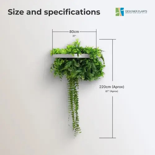 Silver Artificial Hanging Plant Disc Chandelier with Life-Like Trailing Foliage & Draping Greenery — 40cm UV Resistant