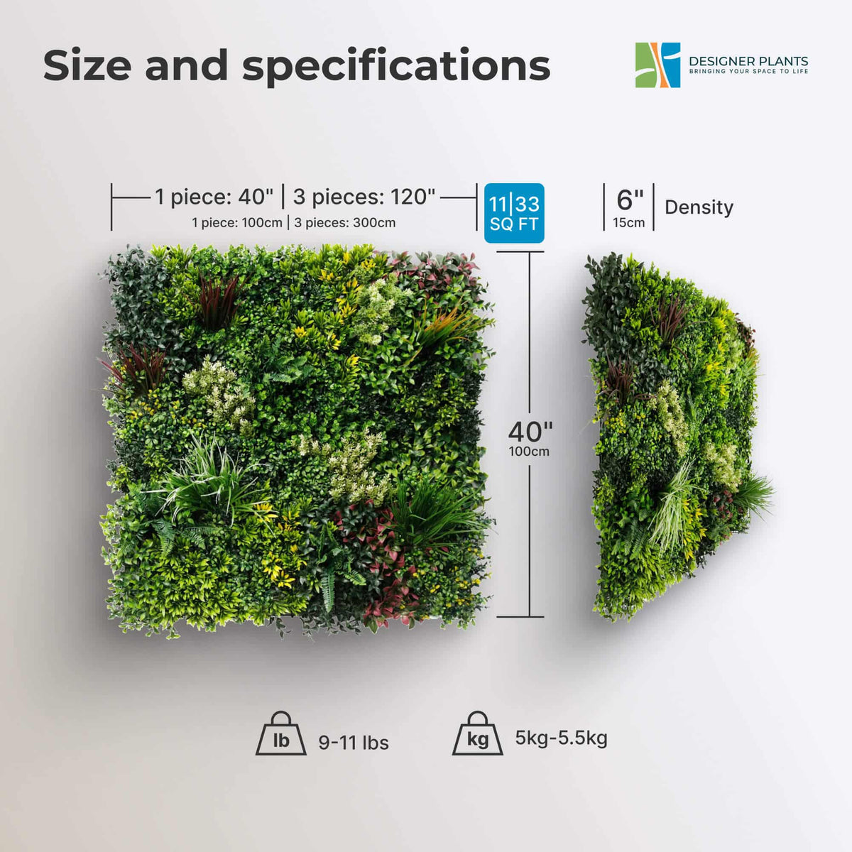 Luxury Triptych Vertical Garden / Living Wall Set 3 of Pieces 1m x 1m (3 SQM Set) UV Resistant