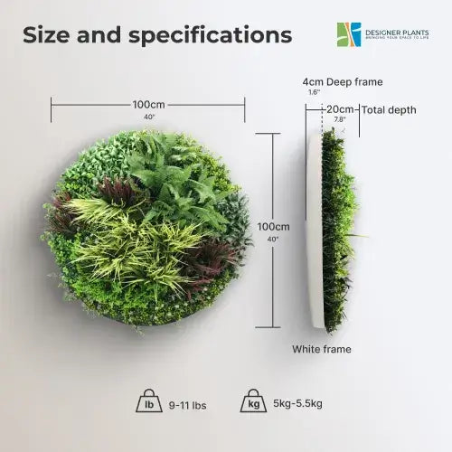 Slimline Artificial Green Wall Disc Art 100cm Grassy Fern UV Resistant (White)