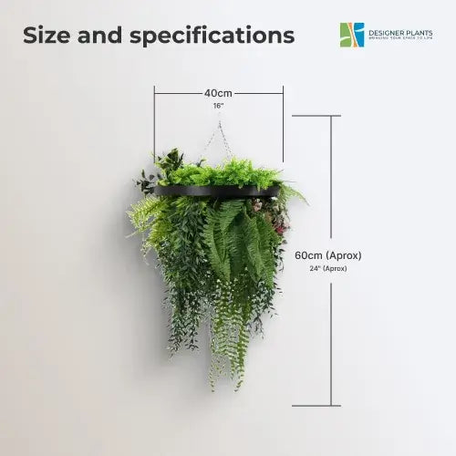 Black Artificial Hanging Plant Disc Chandelier with Lush Draping Foliage — 40cm UV Resistant