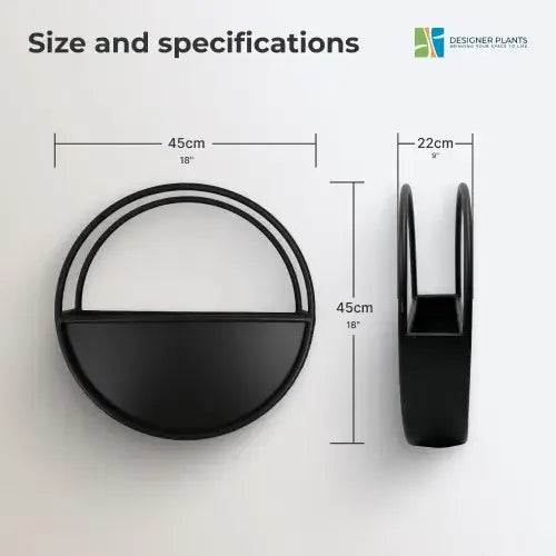 Premium Floating Half Moon / Semi Circle Metal Wall Planter | Onyx Black 45cm