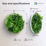 Flowering White Artificial Green Wall Disc UV Resistant 75cm (White Frame)