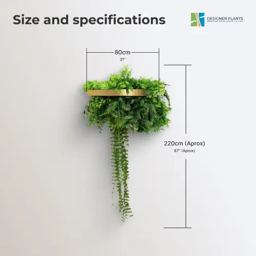 Gold Artificial Hanging Plant Disc Chandelier with Life-Like Trailing Foliage & Draping Greenery — 40cm UV Resistant