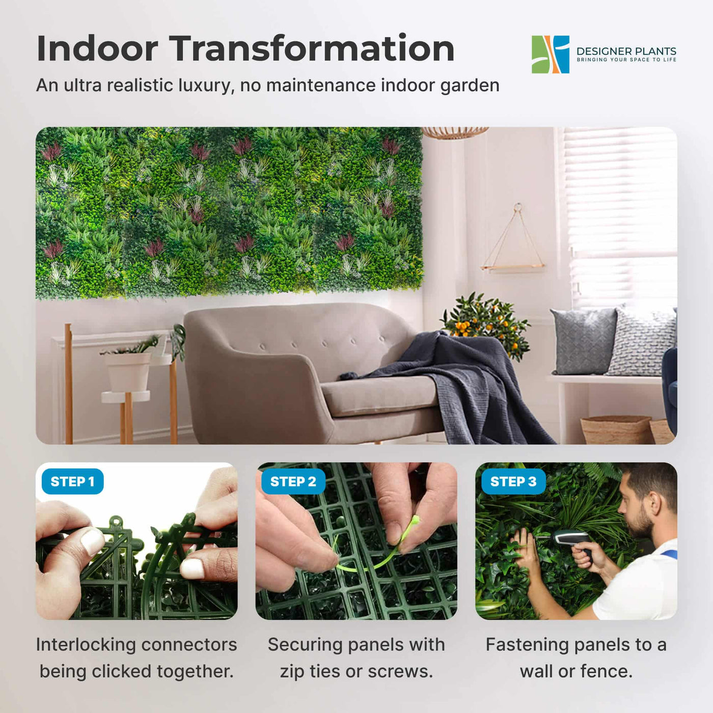 Premium Urban Greenery Artificial Vertical Garden / Green Wall UV Resistant 1m x 1m (Exclusive Model)