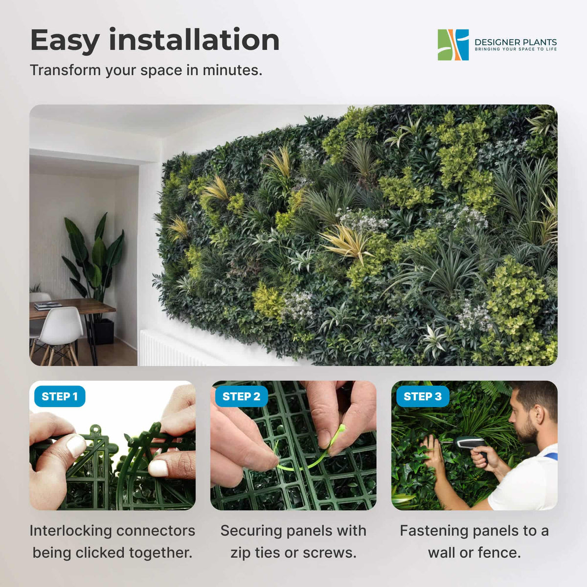 Garden of Eden Bespoke Vertical Garden / Artificial Green Wall UV Resistant 1m x 1m Fire Retardant