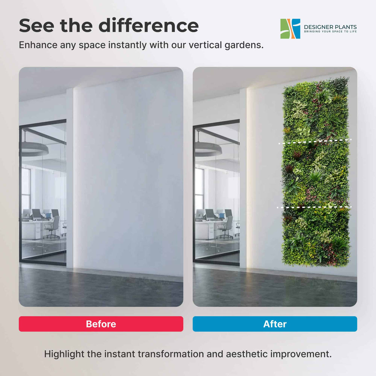 Luxury Triptych Vertical Garden / Living Wall Set 3 of Pieces 1m x 1m (3 SQM Set) UV Resistant