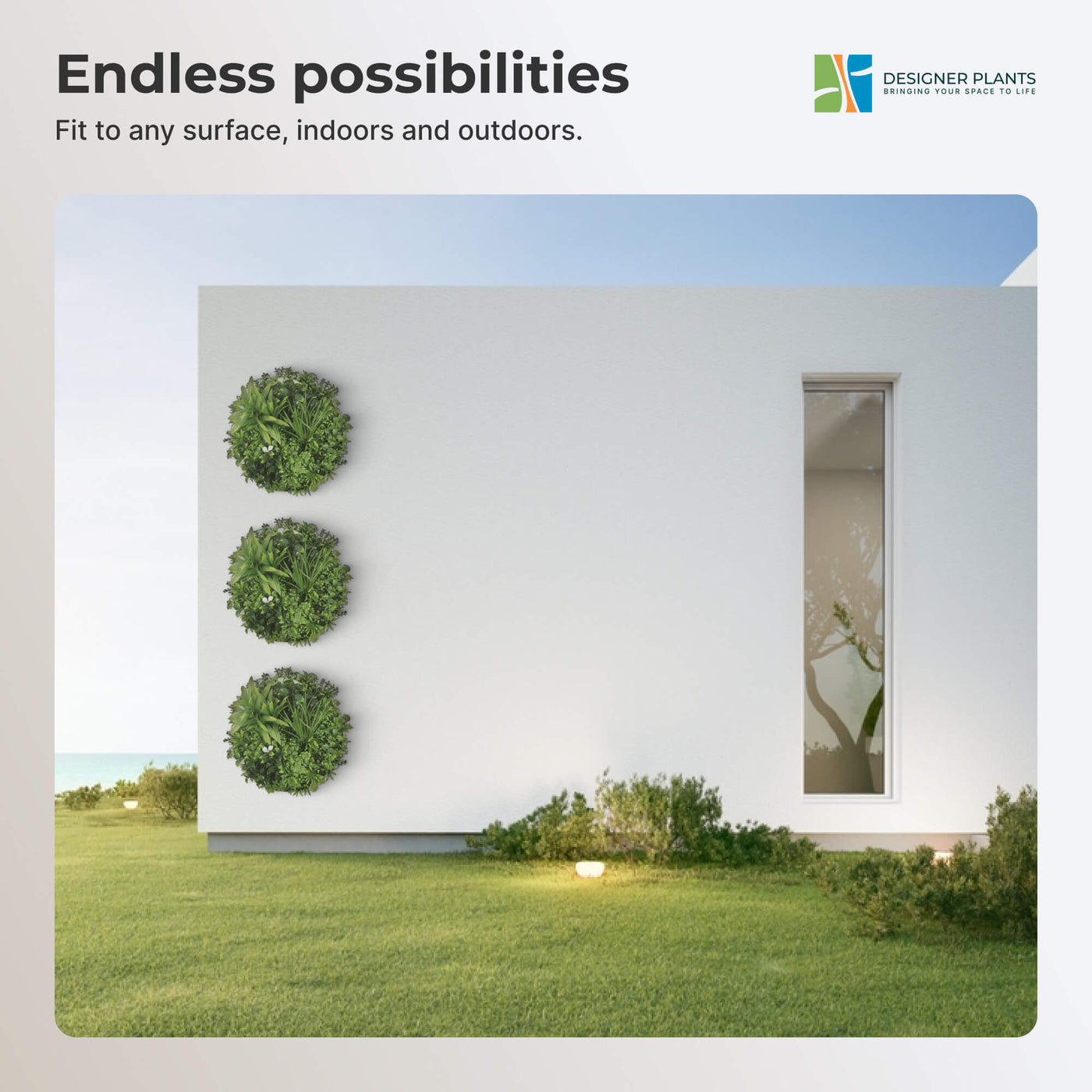 Flowering White Artificial Green Wall Disc UV Resistant 50cm (White Frame)