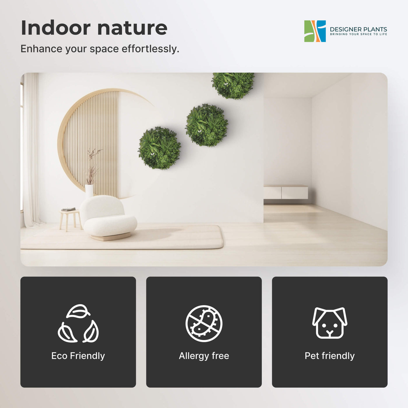 Flowering White Artificial Green Wall Disc UV Resistant 50cm (White Frame)