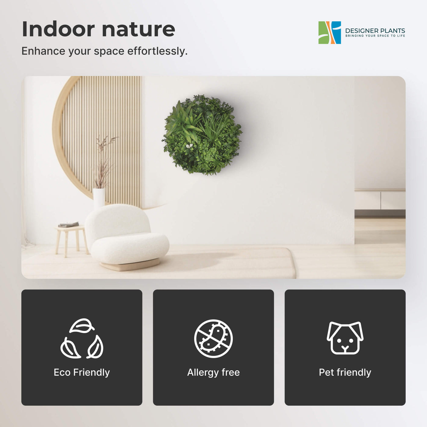 Flowering White Artificial Green Wall Disc UV Resistant 75cm (White Frame)