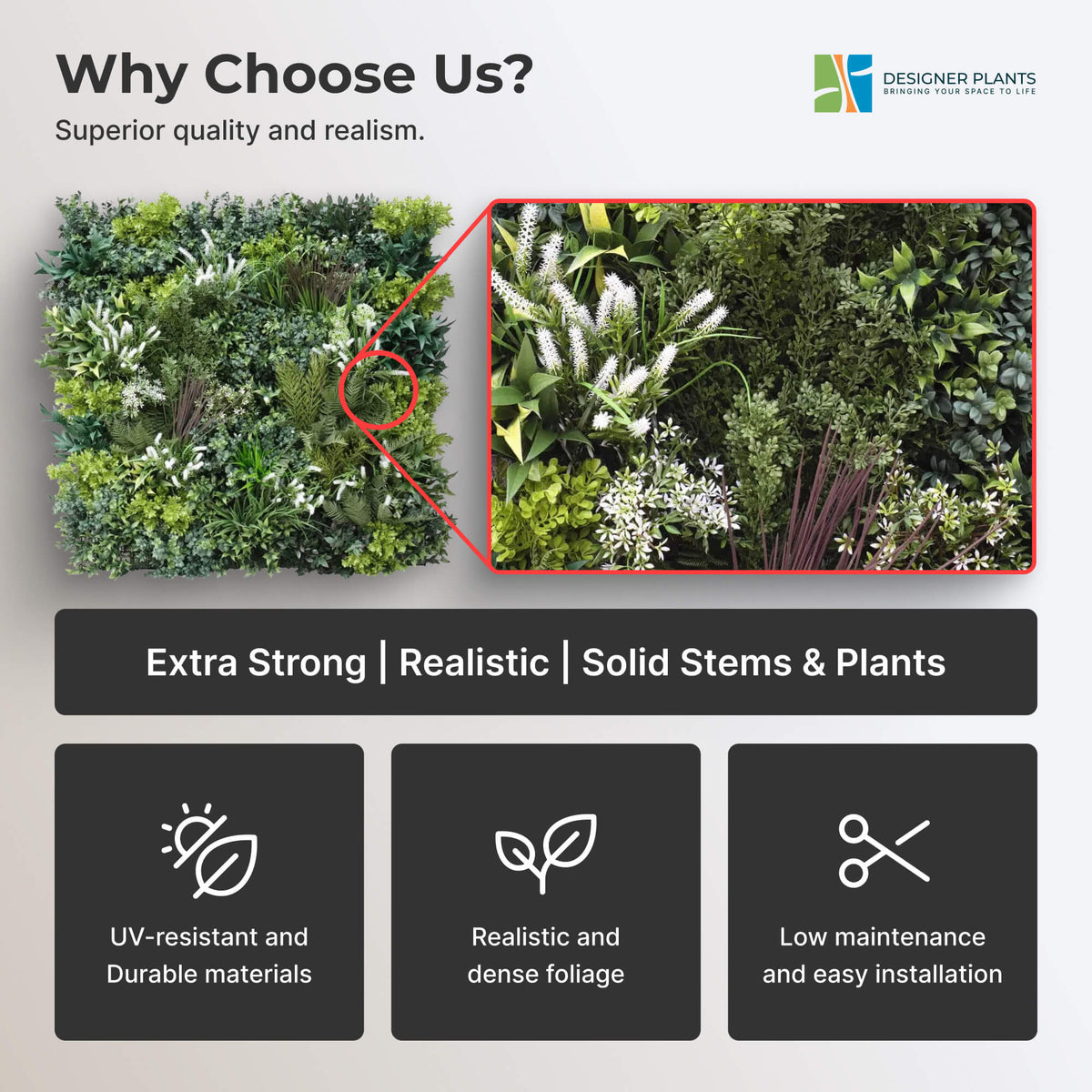 Garden of Eden Bespoke Vertical Garden / Artificial Green Wall UV Resistant 1m x 1m Fire Retardant