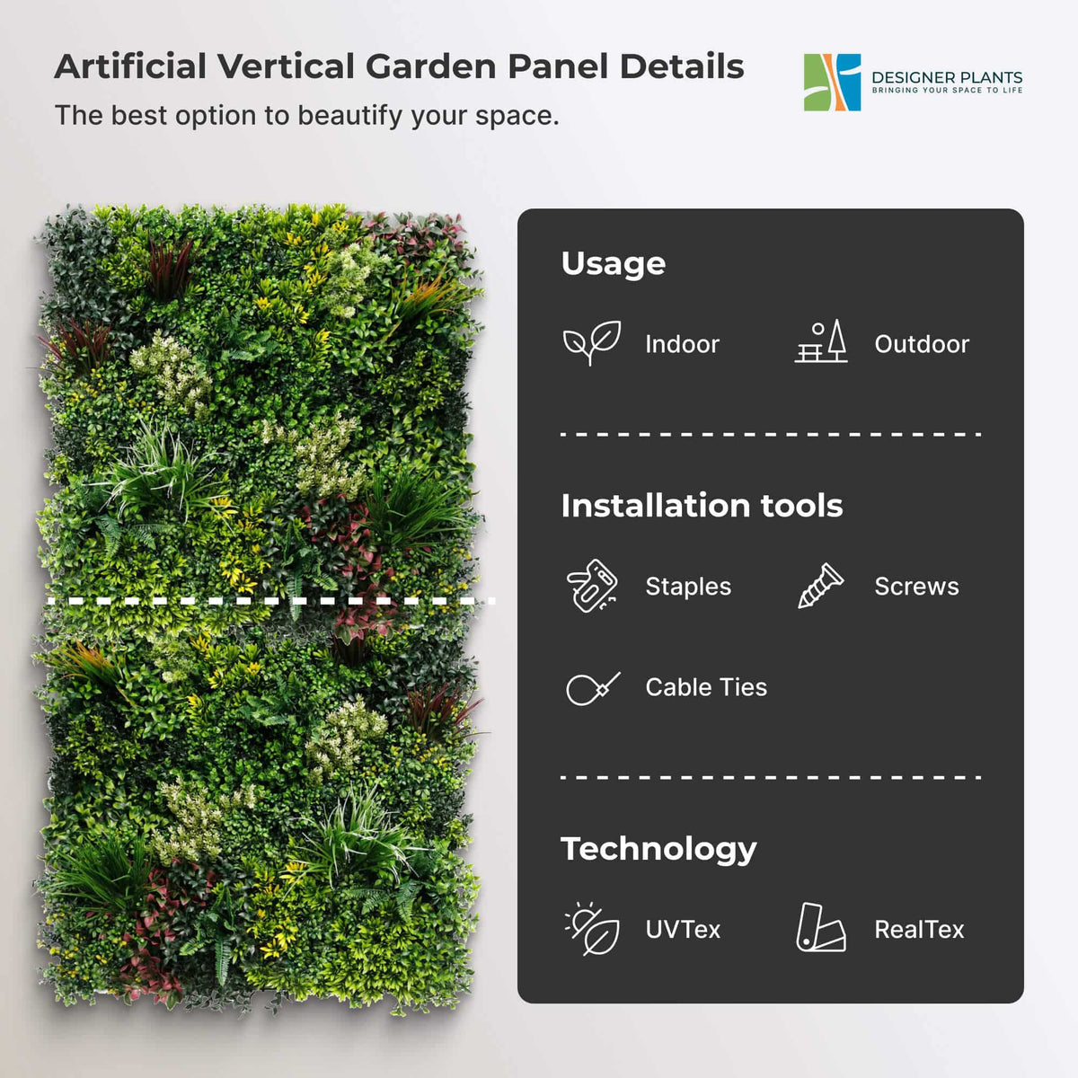 Luxury Triptych Vertical Garden / Living Wall Set 3 of Pieces 1m x 1m (3 SQM Set) UV Resistant