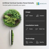 Slimline Artificial Green Wall Disc Art 100cm Grassy Fern UV Resistant (White)