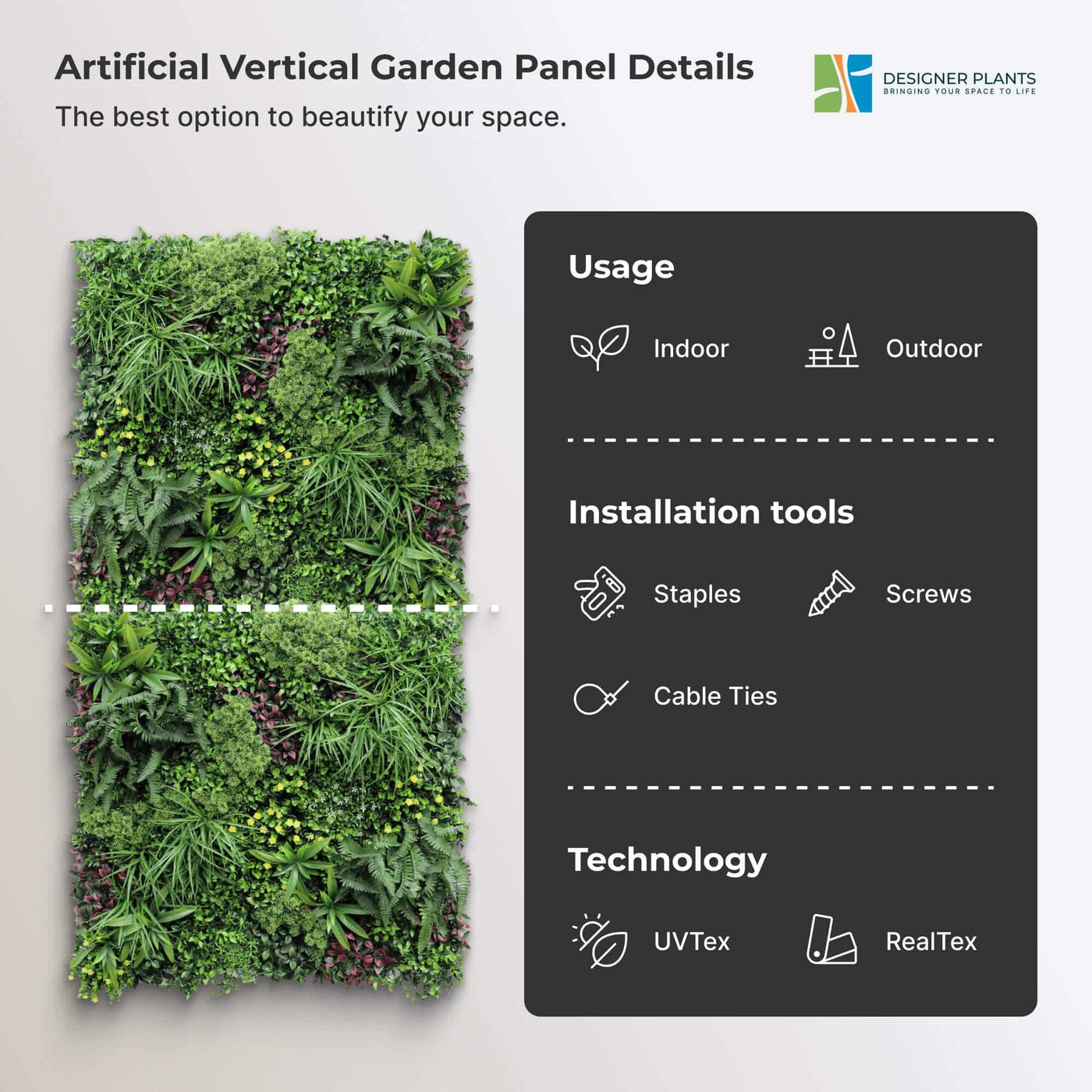 Luxury Country Fern Recycled Vertical Garden / Green Wall UV Resistant Sample