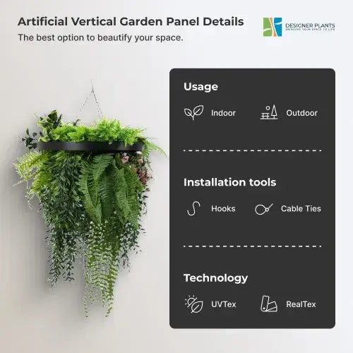 Black Artificial Hanging Plant Disc Chandelier with Lush Draping Foliage — 40cm UV Resistant