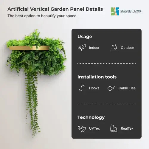 Gold Artificial Hanging Plant Disc Chandelier with Life-Like Trailing Foliage & Draping Greenery — 40cm UV Resistant