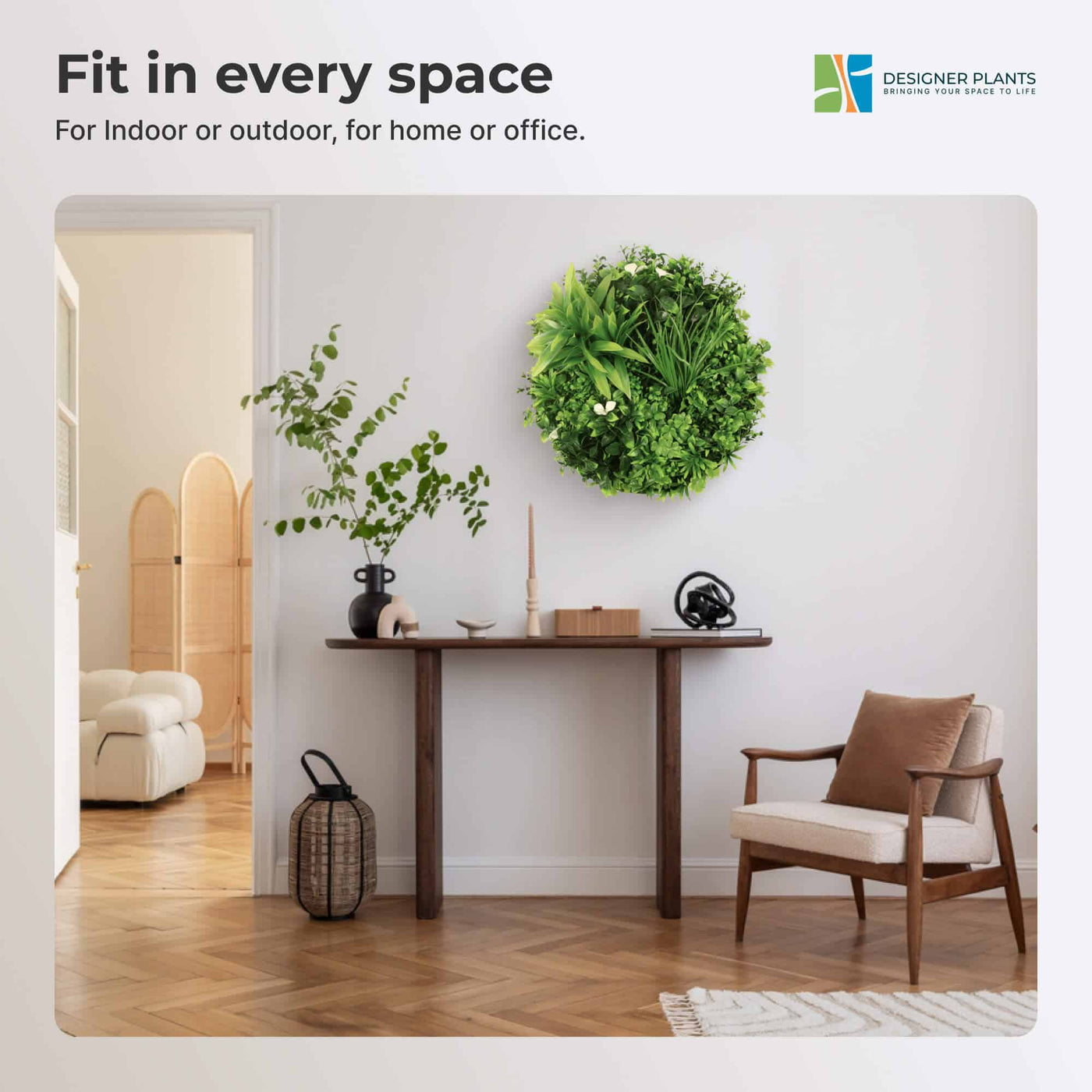 Flowering White Artificial Green Wall Disc UV Resistant 75cm (White Frame)