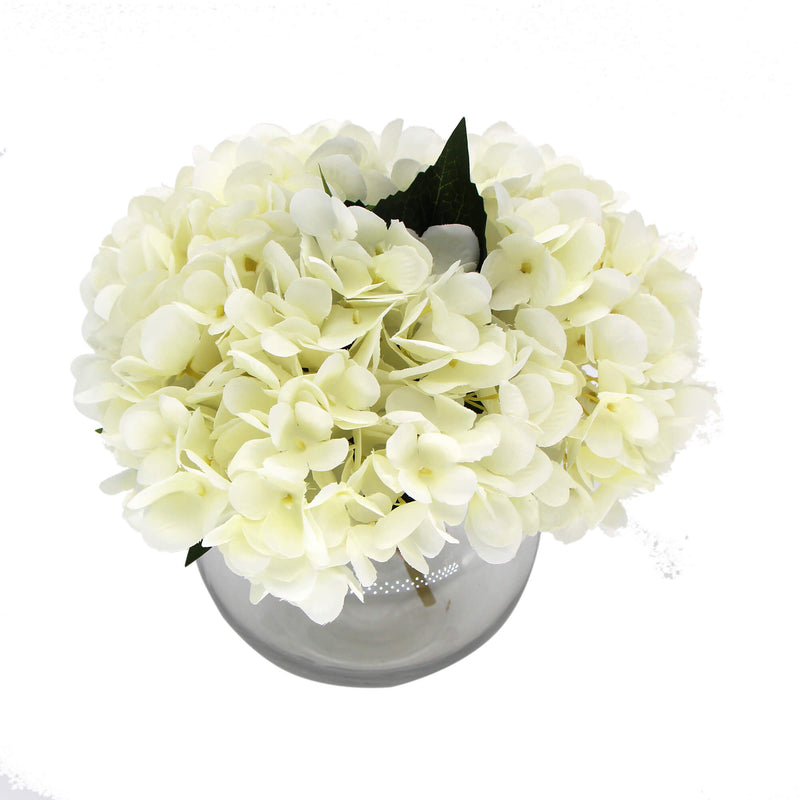 Premium Artificial Hydrangea with Glass Vase (Flowering White Hydrangea) 23cm
