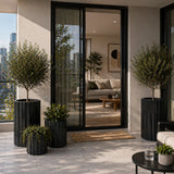 Set of 3 Luxury Rounded Ribbed Planter Premium Pot Range Black