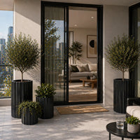 Set of 3 Luxury Rounded Ribbed Planter Premium Pot Range Black