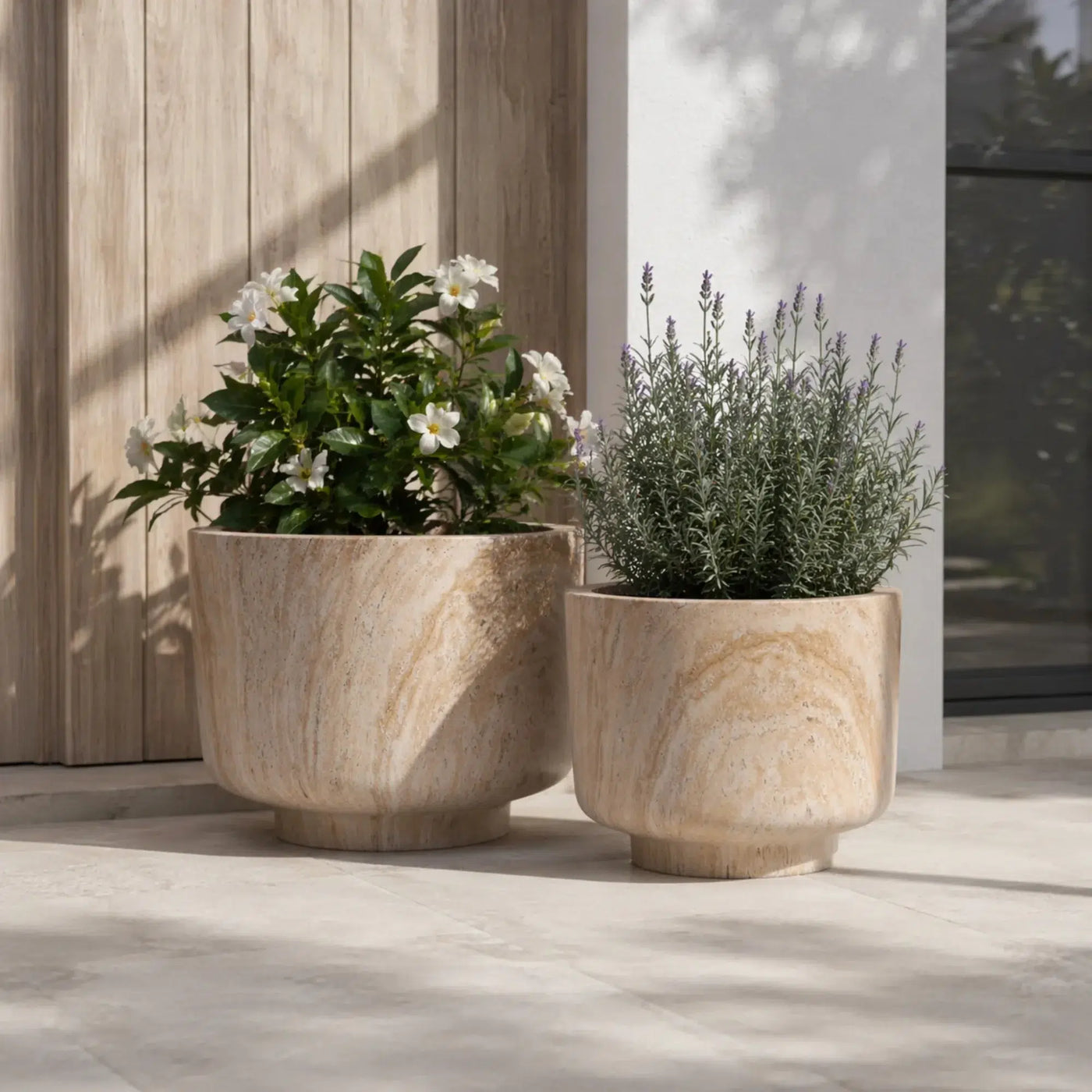 2 Sizes - Luxury Rounded Marble Planter with Pedestal Base | Premium Pot Range