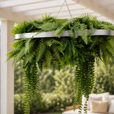 Silver Artificial Hanging Plant Disc Chandelier with Realistic Trailing Greenery & Ferns — 80cm UV Resistant