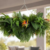 Artificial Hanging Plant Disc Chandelier with Tropical Floral Arrangement & Trailing Foliage — 100cm x 30cm