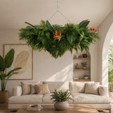 Artificial Hanging Plant Disc Chandelier with Tropical Floral Arrangement & Trailing Foliage — 100cm x 30cm
