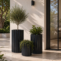 Set of 3 Luxury Rounded Ribbed Planter Premium Pot Range Black