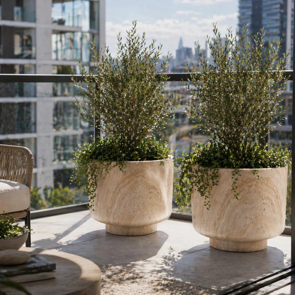2 Sizes - Luxury Rounded Marble Planter with Pedestal Base | Premium Pot Range