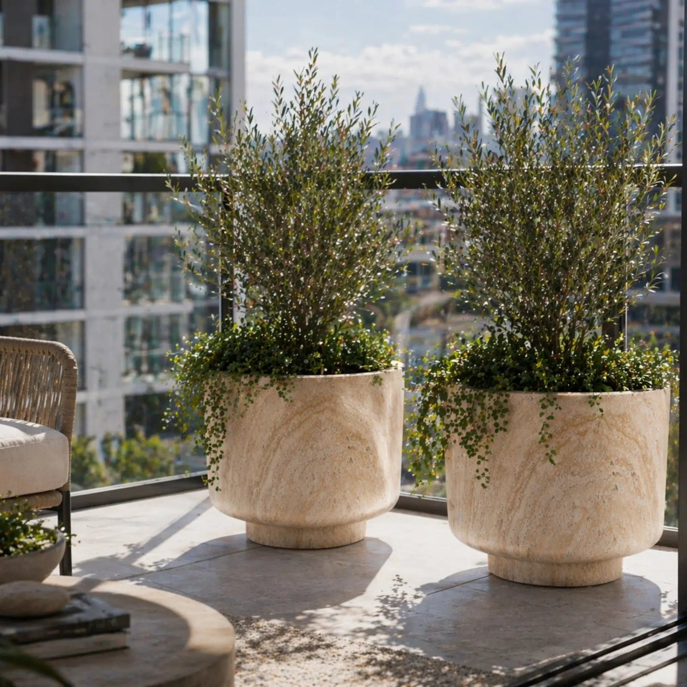 2 Sizes - Luxury Rounded Marble Planter with Pedestal Base | Premium Pot Range