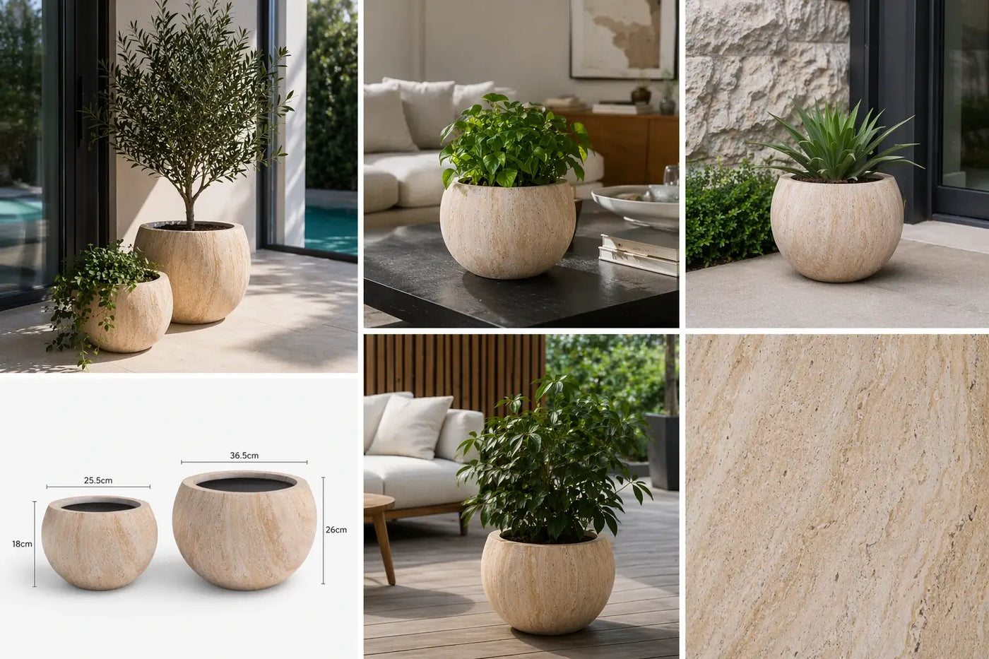 2 Sizes - Luxury Rounded Marble Planter | Premium Pot Range