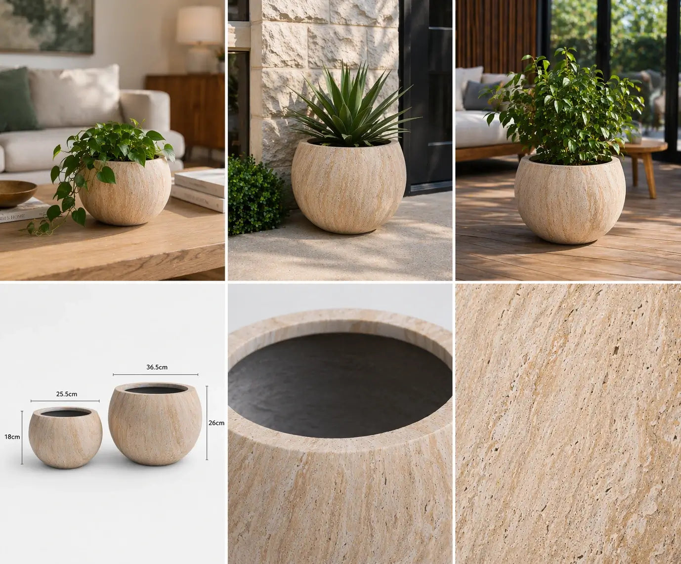 2 Sizes - Luxury Rounded Marble Planter | Premium Pot Range