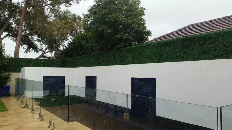 After – A poolside extension fence beautified with boxwood panels